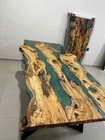 Green Epoxy Dining Table Top Wooden Live Edge Art Handmade Furniture Gifts Her