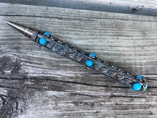 VTG METAL BLUE JEWELED ROUND STONES BALLPOINT PEN UNIQUE