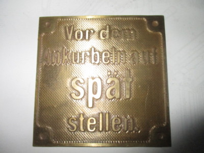 Nameplate Brass Sign Ignition Before Cranking On Late Set S44