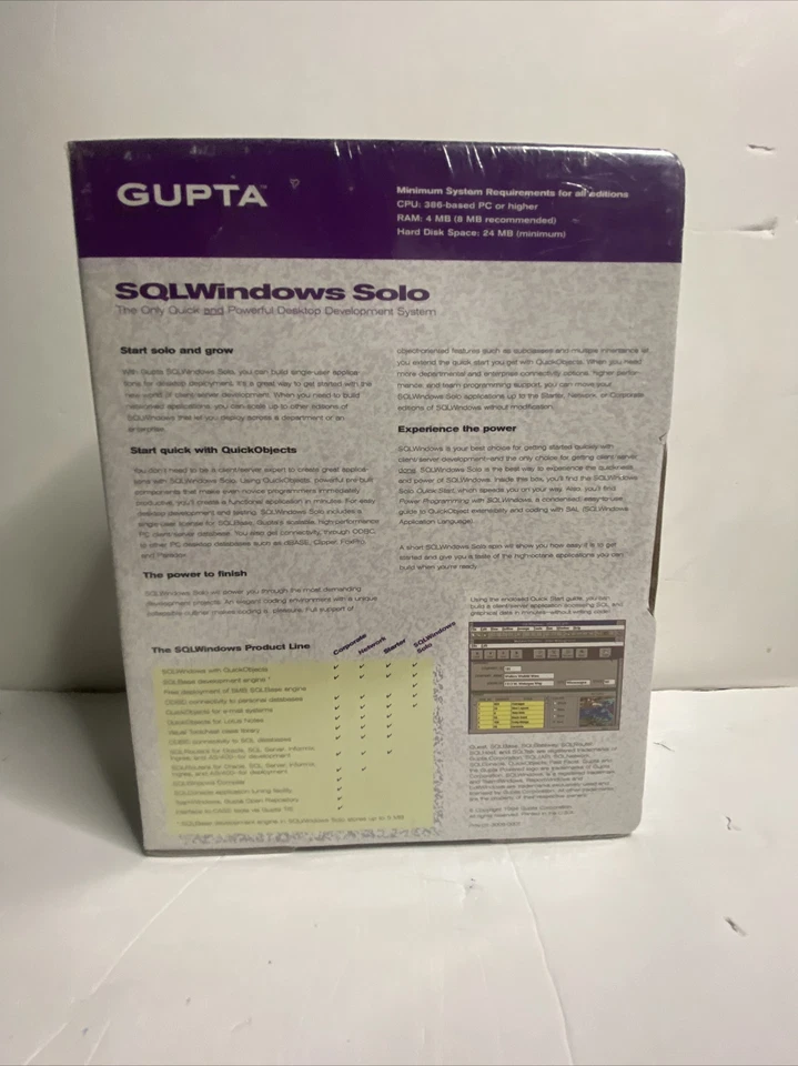 Gupta SQLWindows Solo Desktop Development System Sealed Box Windows 1994 - Image 2 of 4