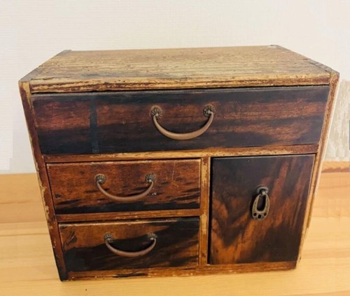 Japanese Antiques Small Chest Medicine Box TAISHO SHOWA Retro Mini TANSU W25cm - Picture 2 of 11