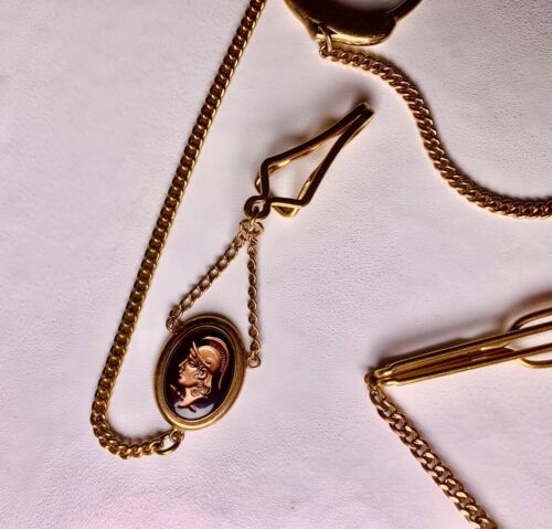 Vintage Keychain Tie Clip Set + Carved Ruby Cameo Rose Gold Filled - Gift idea - Picture 3 of 12