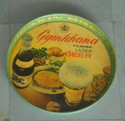 Vintage Mohan Meakin's Gymkhana Lager Beer Ad Fine Litho Round Tin Tray