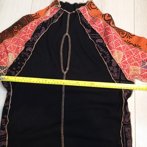 Free People Waffle Thermal Mock Neck Top sz xl black multi cut out - Picture 12 of 16