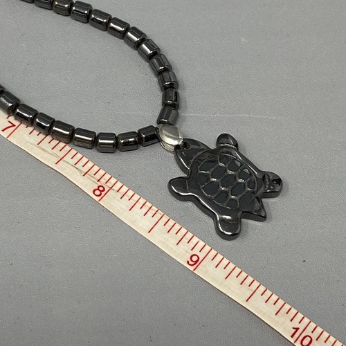 Turtle Pendant Necklace Hematite Stone Gunmetal Carved Collar Beach Sea Life 16" - Picture 11 of 11