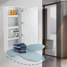 Foldable Wall Mount Ironing Board Cabinet Built in Swivel Board With Mirror NEW