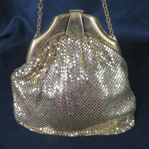 Whiting & Davis Gold Mesh Clutch Handbag Vintage Chain Strap Evening Bag Purse - Picture 2 of 11
