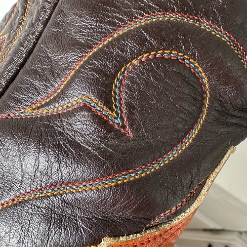 Vintage Larry Mahan Orange and Brown Embroidered Western Cowboy Boots Wmn 6.5 - Picture 9 of 10