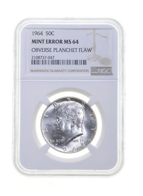 MS64 MINT ERROR 1964 Kennedy Half Dollar - OBV Planchet Flaw