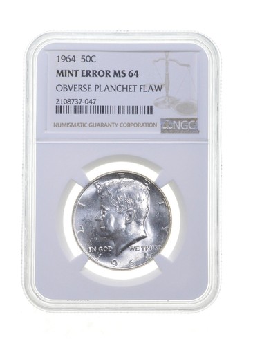 MS64 MINT ERROR 1964 Kennedy Half Dollar - OBV Planchet Flaw - Graded NGC *4227 - Picture 1 of 3