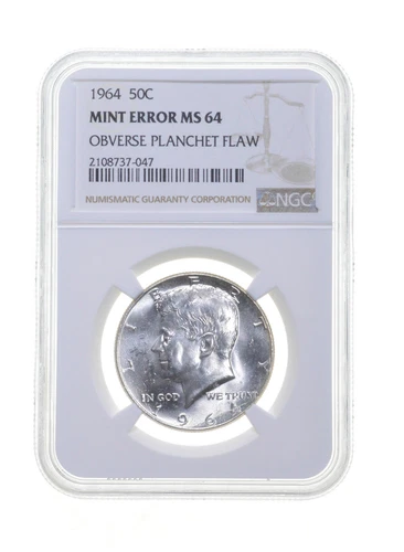 MS64 MINT ERROR 1964 Kennedy Half Dollar - OBV Planchet Flaw - Graded NGC *4227