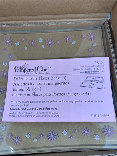 Pampered Chef Daisy Dessert Plates Set of 4 Glass 2818 Pink White Retired NIB - Picture 12 of 17