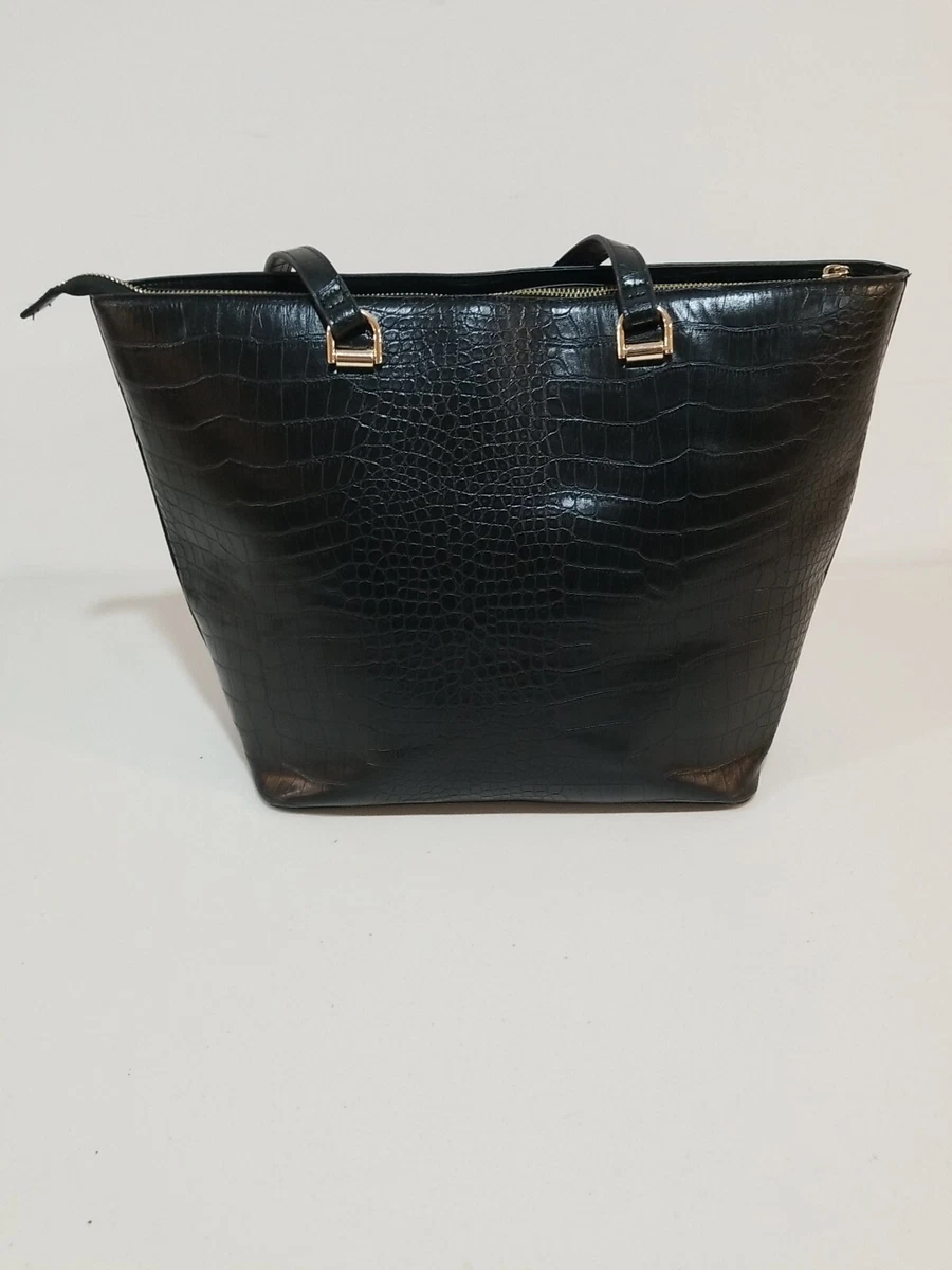 H M faux leather Large Black Tote Bag with Gold Hardware