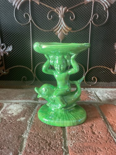 Vintage Keramik Holland Form Cherub Engel Kind Delfin irisiert Sockel Seifenschale