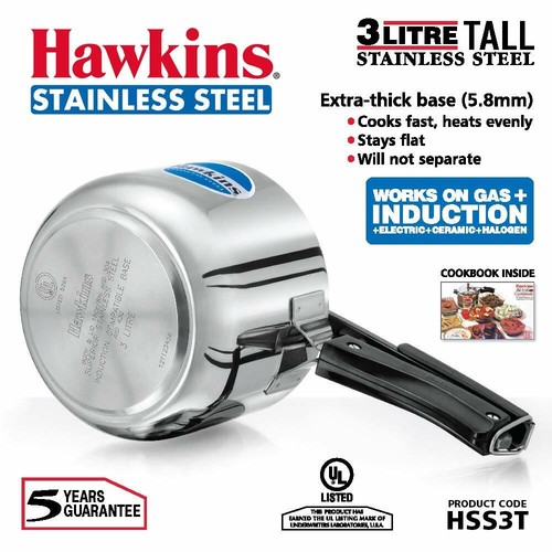 Hawkins Stainless Steel Induction Compatible Pressure Cooker (Tall), 3 L, Silver - Picture 2 of 3