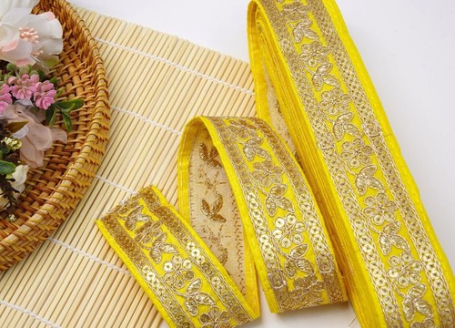 3 Yards Embroidered Border Asian Traditional Wedding Embellishment Pastel Colour - Picture 2 of 107