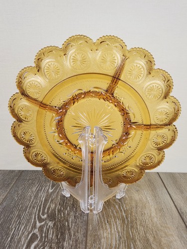 Amber Glass Brockway Daisy & Button Divided Relish Deviled Egg Tray 12" - Picture 3 of 5
