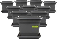 10Er Set PflanztöPfe 28X 28 Cm BlumentöPfe Kunststoff Anthrazit Mit Untersetzern
