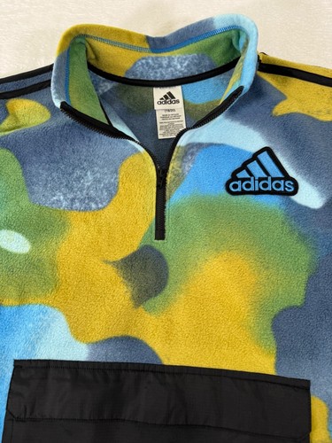 Adidas XL Youth Blue and Green Camo Print Fleece Quarter Zip Pullover Pouch - Picture 6 of 14