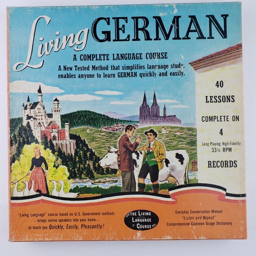 Living German A Complete Language Course Vinyl 40 Lessons 1956 Boxed Vintage - Foto 1 di 12