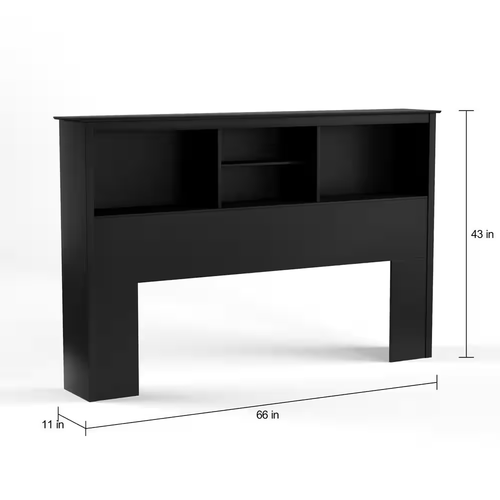 Queen Size Headboard Durable Deep Black Laminate Finish Classic Built-In Storage - Picture 8 of 12