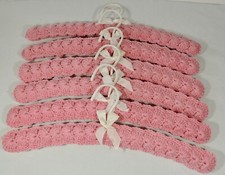 6 Vintage Pink Crochet 15 1/2" Hangers Excellent
