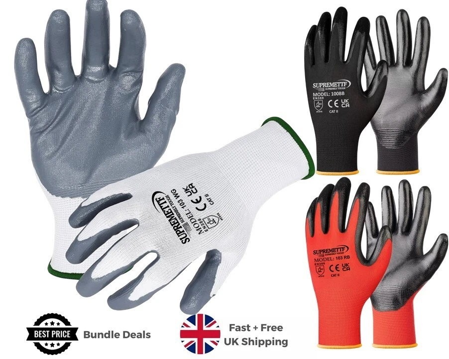 24 paires de gants de travail 100% NITRILE ENDUIT rouge noir nylon constructeurs jardinage poignée