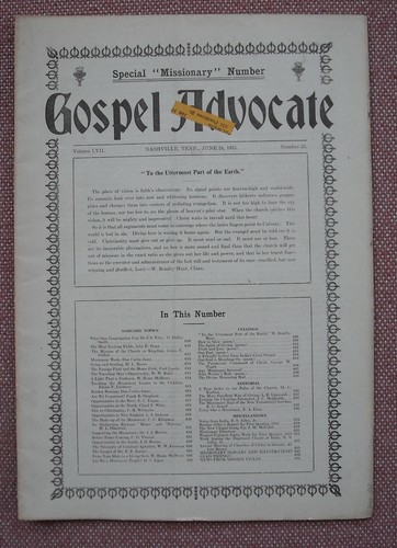 GOSPEL ADVOCATE ~ SPECIAL MISSIONARY EDITION  ~ Church of Christ ~ 1915 RARE! - Imagen 1 de 2