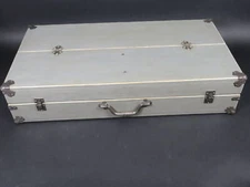 Antique Suitcase Style Gray Wooden Carpenters Toolbox Under Bed Storage Chest