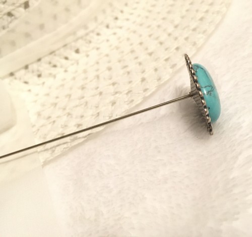 "HATPIN con CABUJÓN de piedra turquesa en acabado plateado - 8""" - Imagen 8 de 11