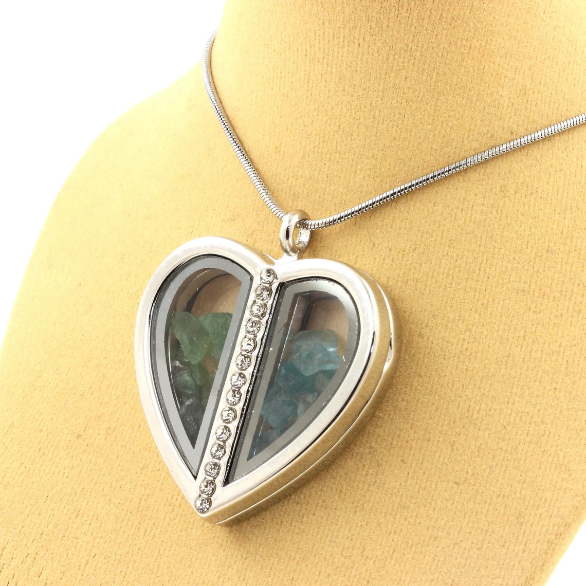 Pendentif grenat tsavorite et apatite paraïba en argent 925, cœur d'exception