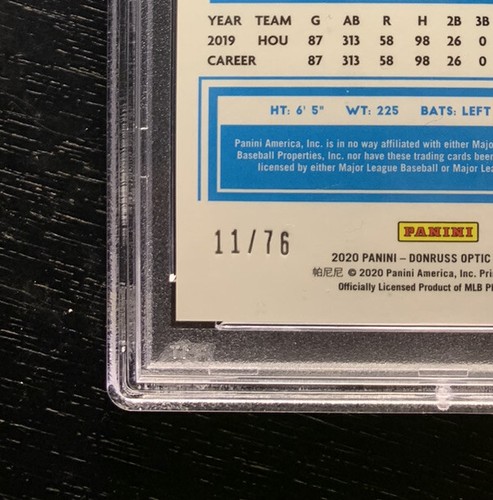 2020 Panini Optic YORDAN ALVAREZ Rookie Spirit of '76 /76 PSA 9 ASTROS #45 RC - Bild 3 von 3