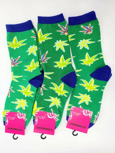 Everbright Women's Weed Leaf Mid Calf Socks Size 9-11 Color Green 3 Pairs NEW. - Picture 4 of 7