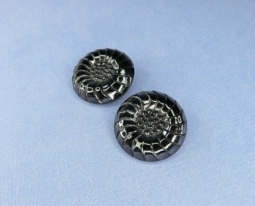 Vintage / Antique Black Glass Button with Four-Way Brass Shank - Picture 3 of 12