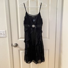 BCBG Maxazria Black Silk V-Neck Empire Dress with Chiffon Girls Size 4 w/ TAG