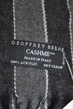 NWT Geoffrey Beene Oblong Mens Scarf Fringe Gray Stripe Italy Acrylic Designer