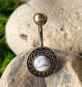 Authentic 1pc Antique Gold Plated Tribal Shield w/ Stone Center Belly Navel Naval Ring