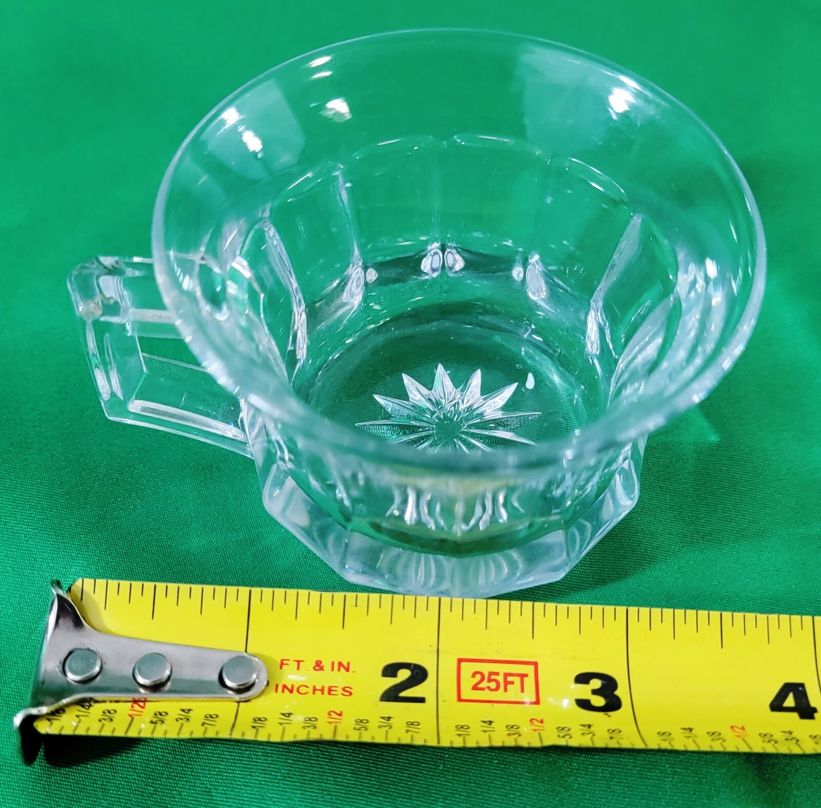 ABP Heisey Glass Punch Bowl Cup Marked Squared Handle Star Burst