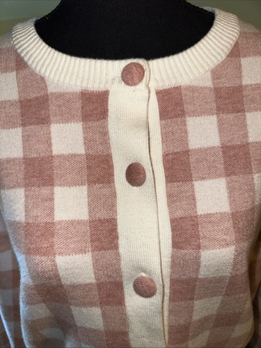 Nanette Lepore White and Pink Plaid Button Front Cardigan Women’s Size Large - Picture 2 of 9