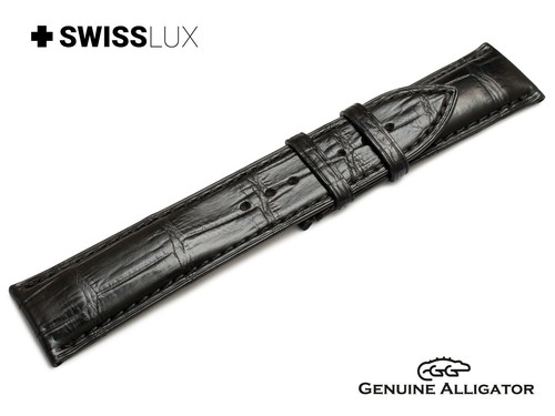 Alligator Krokodilleder für Kleriker Uhr schwarz Armband Band Schnalle/Verschluss HQ - Bild 8 von 10
