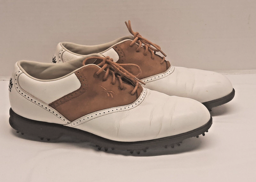 Reebok Golf Shoes Saddle Shoes Women Size 10 1/2 Brown Suede & White with cleats - Picture 1 of 7