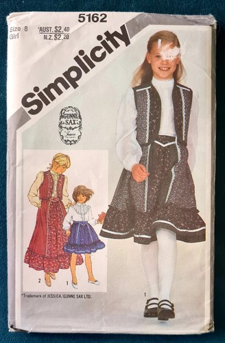 1980s Gunne Sax Ruffle Skirt Waistcoat Blouse Simplicity 5162 Sewing Pattern - Picture 2 of 3