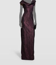 $790 Rickie Freeman by Teri Jon Women's Purple Metallic Jacquard Gown Size 4