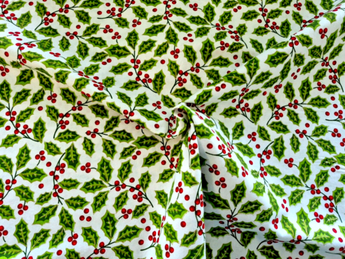 John Louden 100% Algodón Popelina Navidad Navidad Artesanal Tela Blanco Navidad Acebo - Imagen 2 de 2