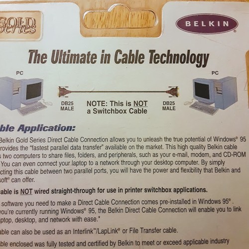 BELKIN 10' (3M) DIRECT CABLE CONNECTION PC TO PC FILE TRANSFER CABLE DB25 M/M - Picture 3 of 6
