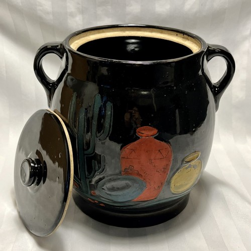 Vintage Black Stoneware Crock Canister Cookie Jar South Western Mexican Pottery - Picture 2 of 13