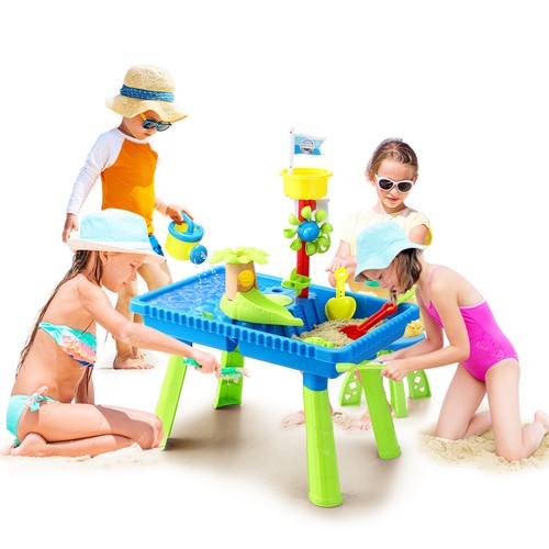 Kids Sandpit Pretend Play Set Outdoor Pool Beach Toy Sand Pit Water Table Chair - Picture 8 of 10