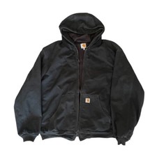 Vintage Black Carhartt Jacket Helmets To Hardhats Zip Lined Hooded J131 2XL Tall