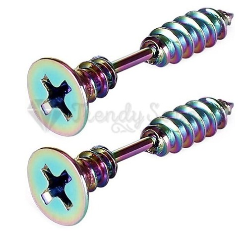 Screw Shape Silver Gold Black Blue Rainbow Surgical Steel Ear Stud Earrings UK - Picture 53 of 67