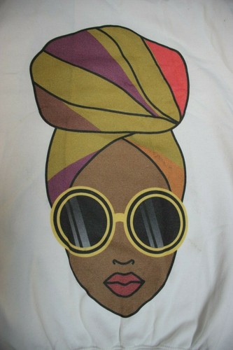 Woman With Headwrap & Sunglasses Graphic Long Sleeve Sweatshirt Small White - Picture 2 of 6